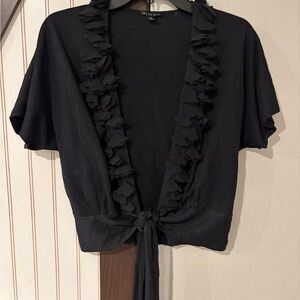 Lafayette 148 New York Silk Linen Blend Black Knit Top Cardigan Size Medium